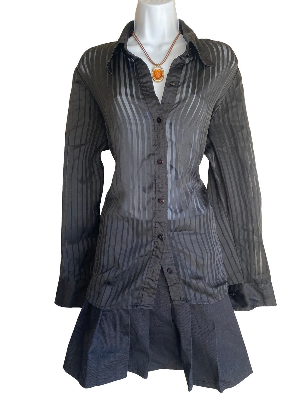 Vintage Venezia Jeans Plus 14/16 Black Striped Button Up Blouse Whimsigoth Goth